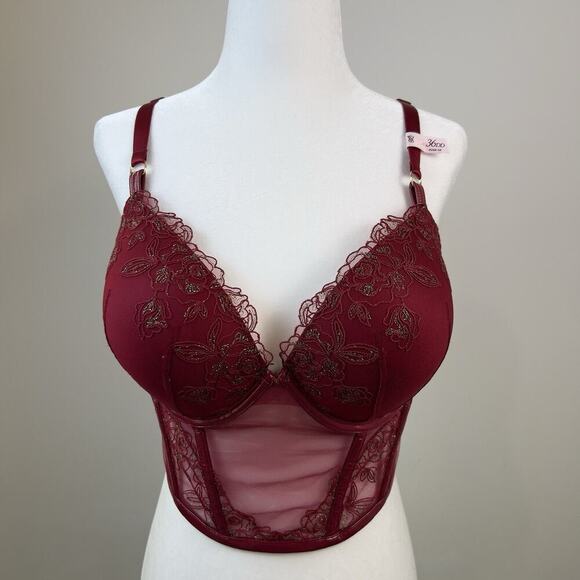 Victoria's Secret Bustier Very Sexy Sz.36DD Push-Up Longline Bra Floral Lace Red - Picture 2 of 7